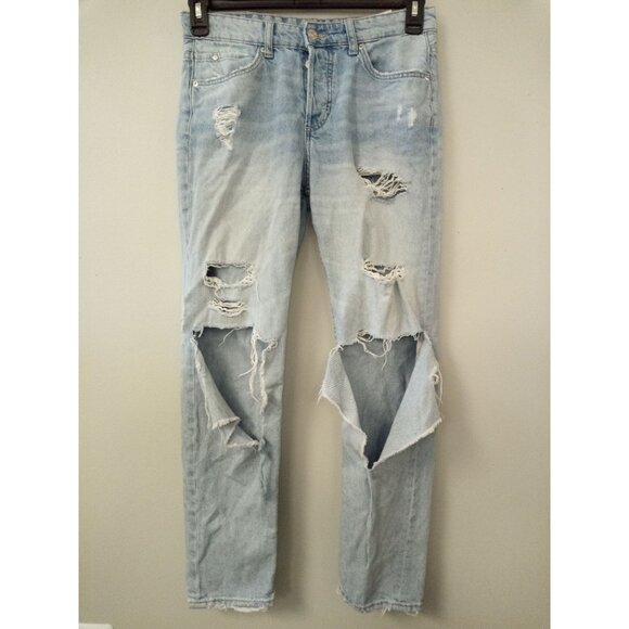 H&M Boyfriend Button Fly Destructed Jeans Size 4 - Picture 1 of 9